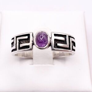 Size 9.5 Peter Stone signed Amethyst Greek Key 925 Sterling Silver Ring